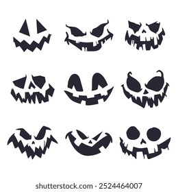 Rostos para o vetor de abóboras de Halloween conjunto isolado em um fundo branco.