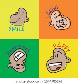 Faces of happiness with words for a logo