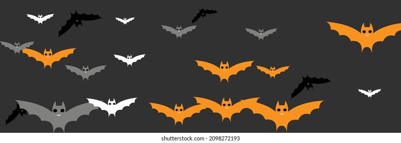 Faces Horror Creepy White Scary Bats. Grey Orange Mysterious Black Chaos Bats Illustration. Vampire Gothic Spooky Cartoon Party Halloween Art Illustration. Fear Sky Dracula Funny Monster Backdrop.