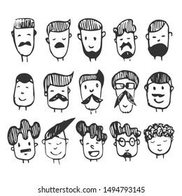 Faces icon black hand drawn. doodle. on white background. vector Illustrator, symbol