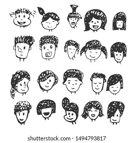 Faces icon black hand drawn. doodle. on white background. vector Illustrator, symbol