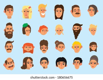 Faces icon set \ Flat design \ Simple  \ Minimalism