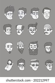 Faces icon set \ Flat design \ Simple  \ Minimalism \ Monochrome
