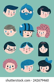 Faces icons pack \ Flat design \ Simple \ Minimalism