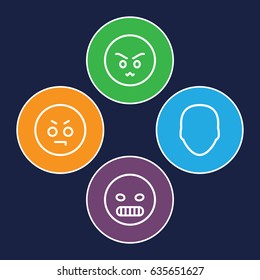 Faces icons set. set of 4 faces outline icons such as face