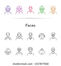 Faces icons. Set of line icons on white background. Young man, boy, mid adult man. People concept. Vector illustration can be used for topics like application, lifestyle, population