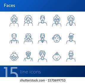 Faces icons. Set of line icons on white background. Young man, boy, mid adult man. People concept. Vector illustration can be used for topics like application, lifestyle, population