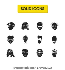 Faces icons set with superhero, judge and superhero woman elements. Set of faces icons and laboratory concept. Editable vector elements for logo app UI design.