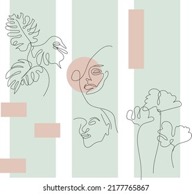 Faces and leaves vector line atr
