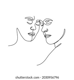 Faces of man and woman, lovers Continuous line, one line drawing, minimalist vector illustration for t-shirt, slogan design print graphic style