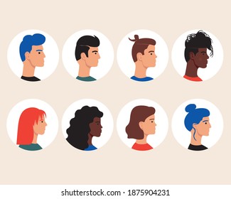 Faces of men and women as multicultural avatar isolated. Flat vector stock illustration. Faces in a circle for social media. Avatar icons with multicultural people. Different ethnic group,  Afro