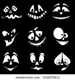 Faces on black background. Vector illustration.