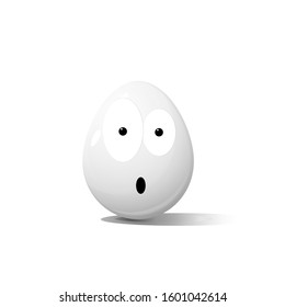 Faces on chicken eggs in the form emotions. The concept An expression of intense surprise. Eyes and mouth wide open.