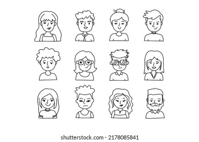 Faces Outline Doodle People Set Human Stock Vector (Royalty Free ...