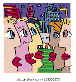 faces of people in the city. Art composition of abstract portraits - vector illustration.
Pop art