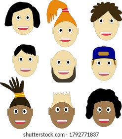 
faces of people depicted in the form of flat illustrations