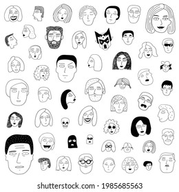 faces of people doodle set