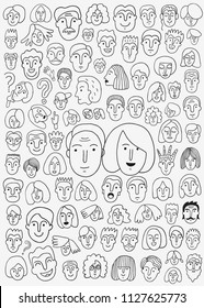 faces of people - doodle set , pencil drawings
