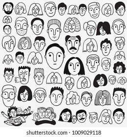 faces of people - hand drawn doodle set