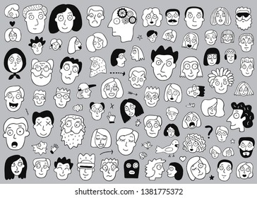 faces of people - hand drawn doodle set