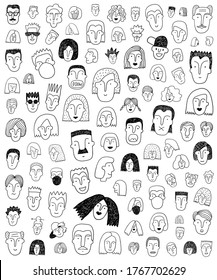 faces of people - hand drawn doodle set