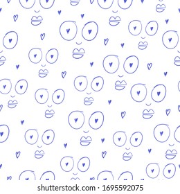 Faces of people seamless pattern. Model Women, Girl background. Hand drawn vector illustration.