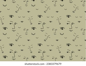 Faces of people seamless pattern. Vector doodle abstract background