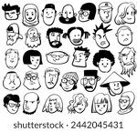 Faces people set doodle vector illustration