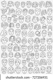 faces of people -  thin line icon set