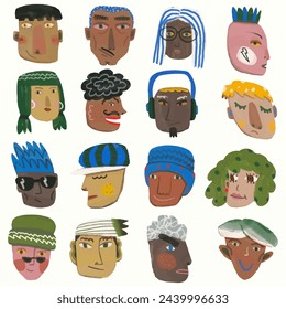 faces of people. watercolor vecor illustration. man and woman.