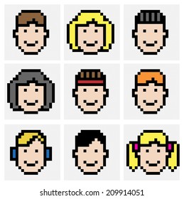 Faces in pixel art style