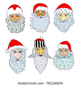 Faces of Santa Clauses of different countries