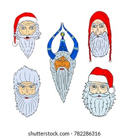 Faces of Santa Clauses of different countries