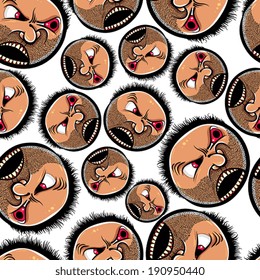 Faces seamless background, vector cartoon style pattern, hand drawn illustration.