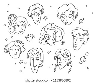 Faces Set Line art. Abstract