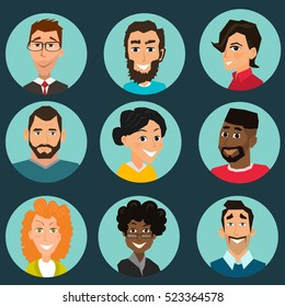 Faces set, People avatars collection, human user icons, happy person flat design vector