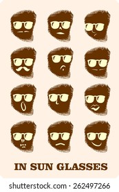 faces in sun glasses icons set