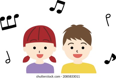 Faces of two children singing