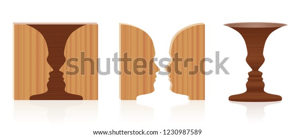 Faces Vase Optical Illusion Wooden Textured Stock Vector Royalty