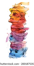 Faces vector. Drawing of faces. Fashion abstract concept, vector illustration