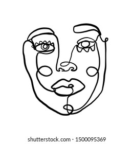 faces of woman drawn in black continuous line in trendy modern minimalism style