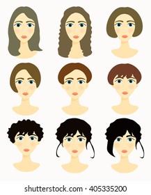 faces of women, girls darkened hair. vector illustration
