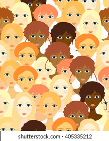 faces of women, girls natural background. seamless vector illustration