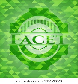 Facet green emblem with mosaic background