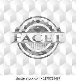Facet grey emblem with geometric cube white background