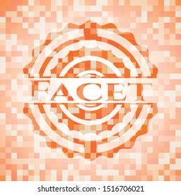 Facet orange tile background illustration. Square geometric mosaic seamless pattern with emblem inside.