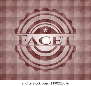 Facet red emblem or badge with geometric pattern background. Seamless.