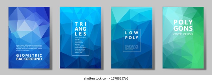 Facet Triangles Vivid Cover Page Layouts Vector Graphic Design Set. Crystal Texture Polygonal Patterns. Gradient Triangle Polygons Facet Geometric Abstract Backgrounds.