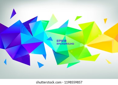 Faceted 3d crystal colorful shape, banner, horizontal orientation. Low poly object