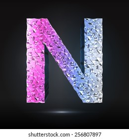 Faceted 3d diamond font - Glamour letter N